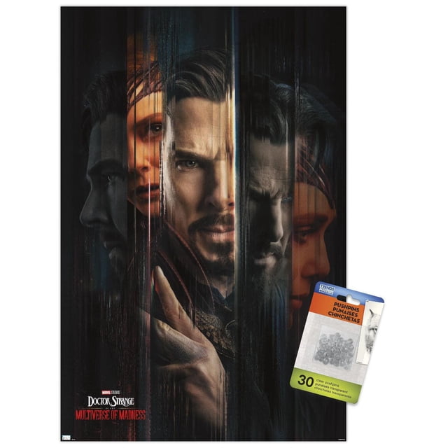 Marvel Doctor Strange dans le Multivers de la Folie - Affiche Murale Teaser en une Feuille, 14,725 Pouces x 22,375 Pouces, Présentant un design Sombre à Fente Verticale avec des Visages Superposés et la Main de Doctor Strange, Imprimée sur Papier Lustré pour un art Mural vibrant, Idéale pour les Chambres, les Bureaux Ou les Dortoirs avec Supports Adhésifs Inclus.