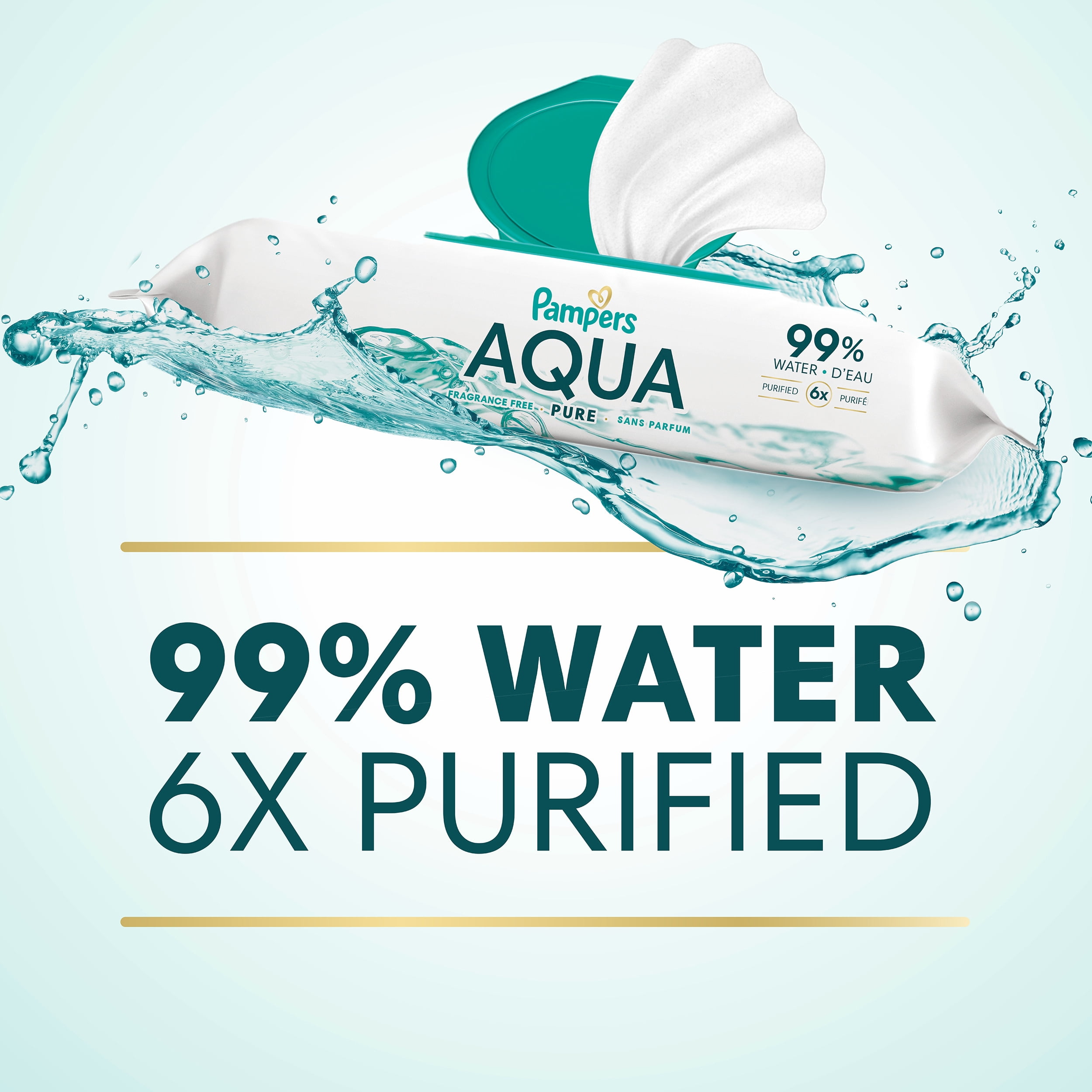 Lingettes pour bébés Pampers Aqua Pure, 99 % d’eau, sans parfum, non parfumées, à base d’eau, lingettes pour bébés à usage multiple, total de 112 lingettes pour bébés (2X emballages rabattables)