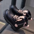 thumbnail image 3 of Liyamei Children's Winter Leather Lace Up Stylish Color Matching Side Zipper Boots Black 10-10.5 Years, 3 of 3