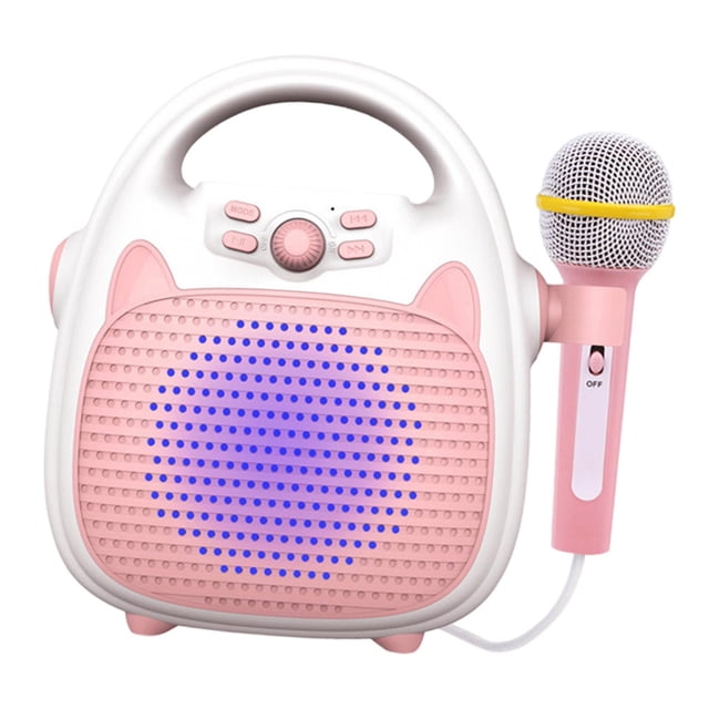Kids Machine with 1 Microphones Rechargeable Kids Toys Built in Travel LED Light Show Pink