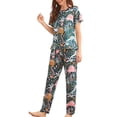 thumbnail image 2 of Innerwin Pajamas Set Plaid Printed Ladies Sleepwear Home Color Block Basic Nightwear Botanical Garden L, 2 of 3
