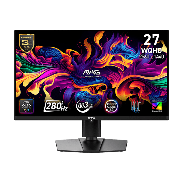 MSI 27" 2560 x 1440 (QHD) 280Hz 0,03 ms (GTG) QD-OLED Moniteur de jeu Tilt et Hauteur réglable (MAG 271QP QD-OLED X28)