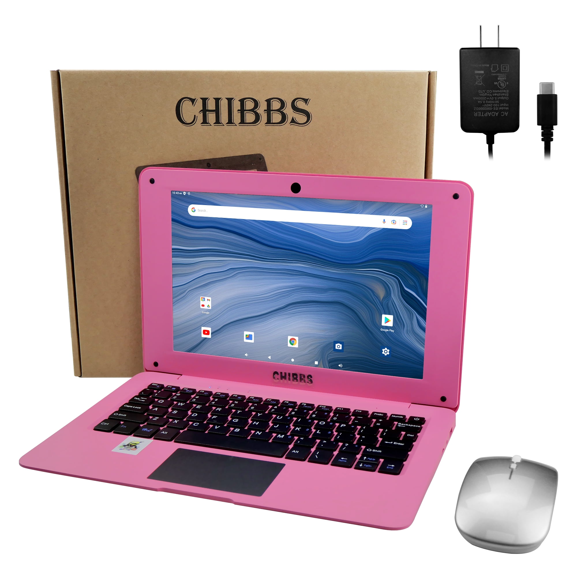CHIBBS 10.1" Inch Portable Kids Laptop Computer, Linux-Android 12.0 OS, 2gb Rom+64gb Rom, Wi-Fi, Pink