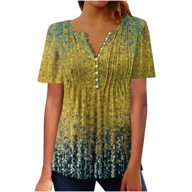 Pompotops Femmes Mode Décontractée Imprimé Col Rond Ample Manches Courtes T-shirt Haut Blouse Chandail Liquidation