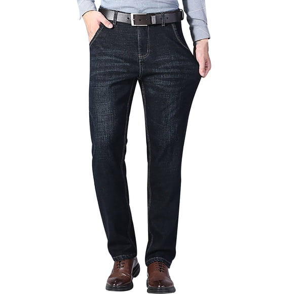 QHFBli Mens Jeans Men's Winter Outdoor Fashionable Slim Fit Velvet Textured Denim Pants for Cold Weather Comfort Dark Blue 33