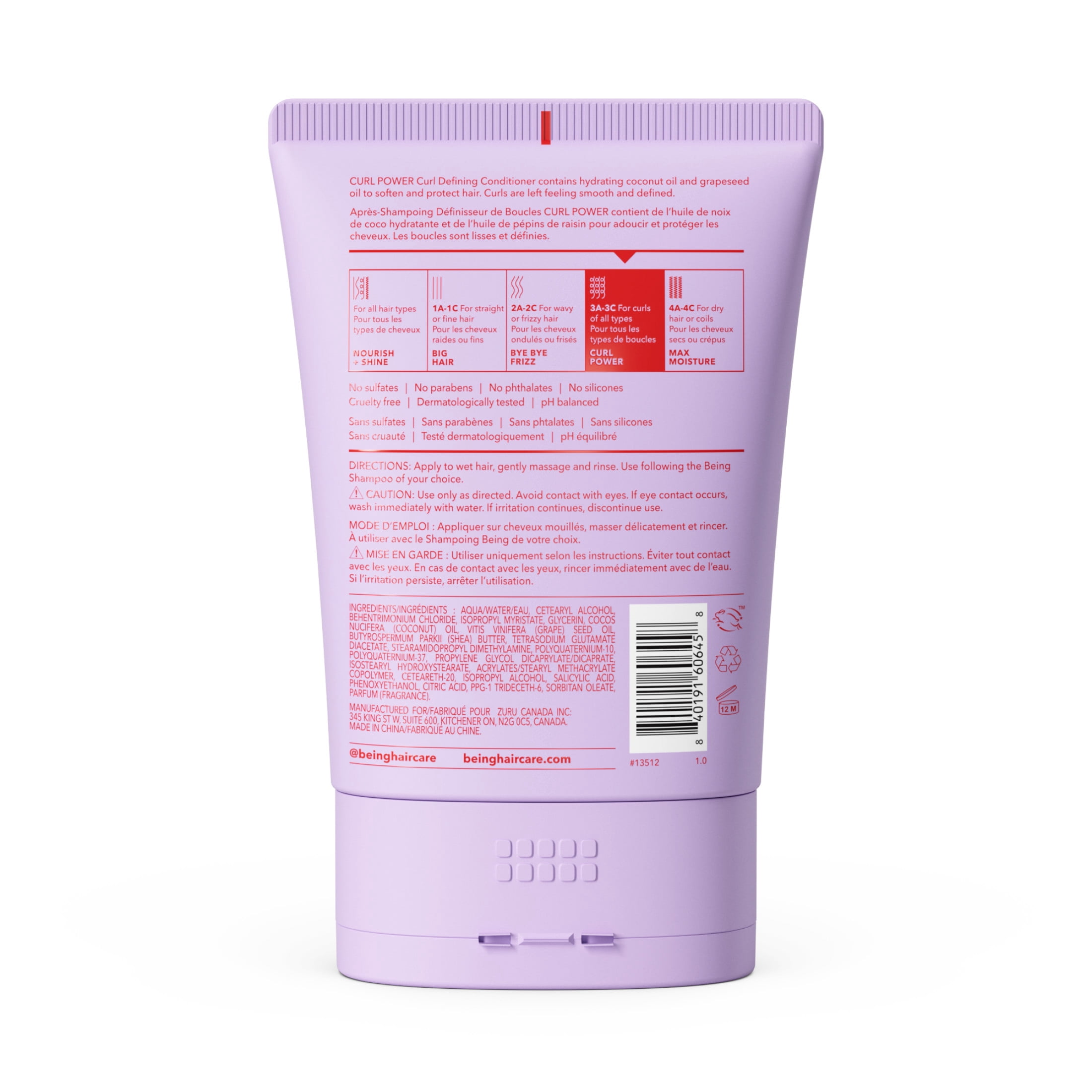 being CURL POWER après-Shampooing Définisseur de Boucles à l'Huile de Noix de Coco et de Pépins de Raisin