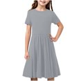 thumbnail image 3 of Milgrthf Robe d'Été à Manches Courtes pour Filles, Ligne A, Évasée, Basique, Patineuse, Tournoyante, Robe de Fête 5-14 Ans Gris, 3 of 9