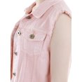 thumbnail image 4 of Womens Distressed Denim Button Up Sleeveless Crop Vest, Pink, X-Large, 4 of 5