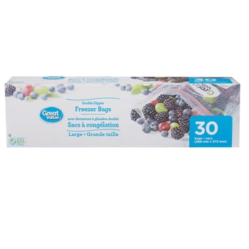 Great Value Large Freezer Bags, Double Zipper, 30 Bags