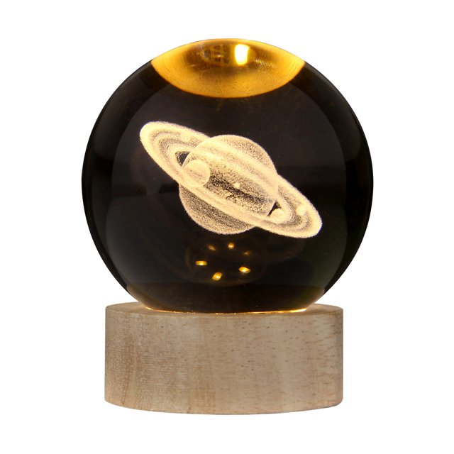 3D Crystal Ball with Warm Light Wooden Base Small Night