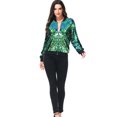 thumbnail image 5 of Womens Long Sleeve Sequin Front Zip Jacket Long Sleeve Ribbed Cuffs Outerwear Tops, 5 of 5