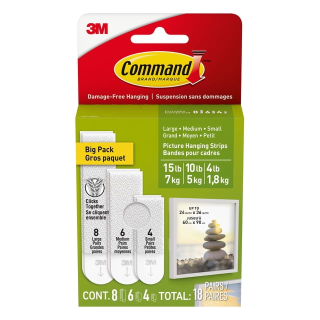 Command Picture Hanging Strips Variety Pack, White, Damage Free Decorating, 18 Pairs
