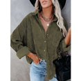 thumbnail image 2 of Chemises en Velours Côtelé à Boutons pour Femmes Col Rabattu Blouse à Manches Longues Hauts, 2 of 5