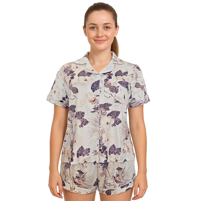 Hitime Silk Womens Pajamas Set Button Down Summer Sleepwear Short Sleeve Breathable Nightwear Loungewear Set, Size XL