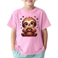 thumbnail image 1 of T-shirts Filles Enfants Imprimé Animaux Mignons Sports Décontractés Col Rond Manches Courtes Hauts Filles Rose 10-12 Ans, 1 of 4