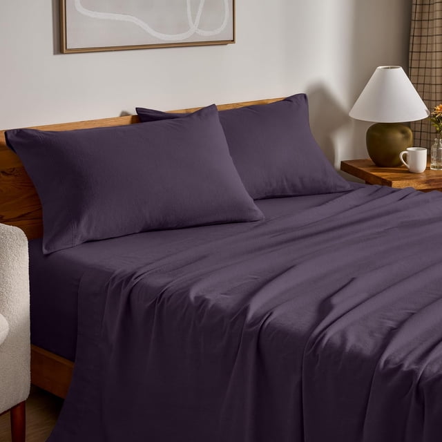 Flannel Sheet Set Cotton Velvety Soft Heavyweight - Double Brushed Flannel - Deep Pocket (Queen Grey)