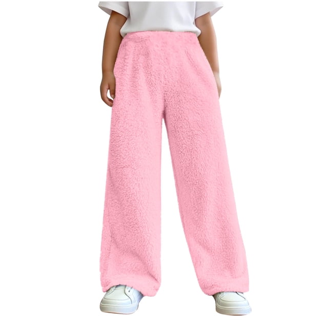 Girls Slim Velvet Pants - Winter Warmth with Elastic Waist and Side Pockets