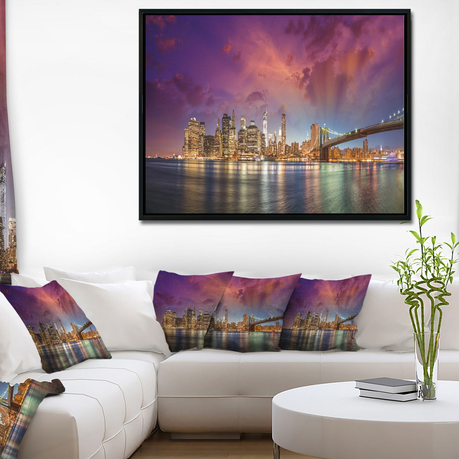 Design Art New York City Manhattan En Rouge  Sur Toile Encadrée