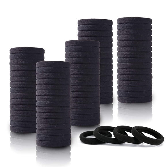 100 pièces élastiques à cheveux noirs pour femmes filles, bande de cheveux noire épaisse sans couture, élastiques à cheveux sans dommage pour queue de cheval YH