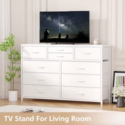Gaderth 10 Drawer Wide Dresser for Bedroom, Fabric Dresser With Deep Storage Drawers, Wood Top and Steel Frame, Modern Chest of Drawers TV Stand Organizer for Living Room, Closet, Entryway