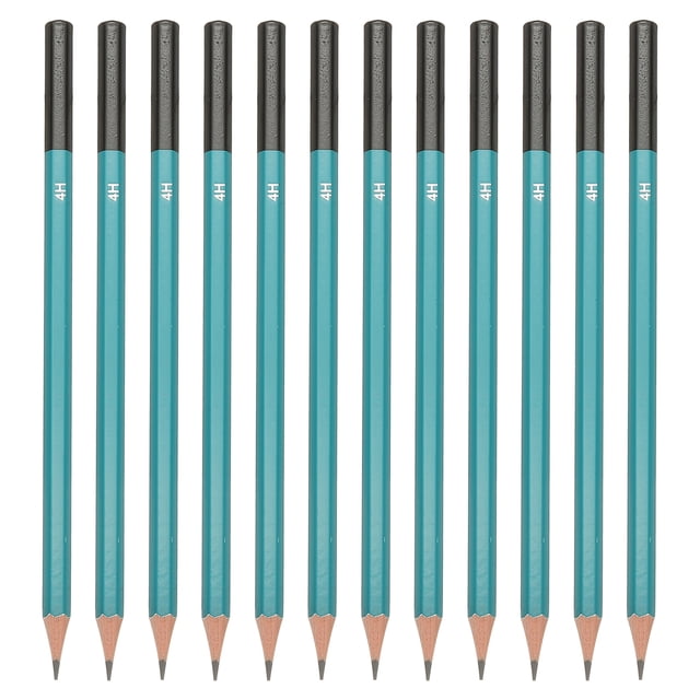 Uxcell 4H Drawing Pencils for Sketching, a set of 12 pre-sharpened graphite art pencils with hexagonal green and black barrels. These 4H hardness pencils are ideal for artists, designers, and students, offering break-proof refills, smooth writing, and easy sharpening. Suitable for sketching, drawing, and shading on paper or sketchbooks.