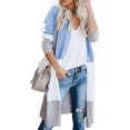 thumbnail image 2 of CEHVOM Cardigan à Rayures à Manches Longues pour Femmes, Manteaux/blouse à Poches pour Dames, 2 of 5