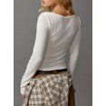 thumbnail image 4 of Faithtur T-shirt Femme Manches Longues Col Rond Uni/rayures Ajusté Automne Mode Urbaine, 4 of 6