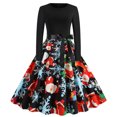 thumbnail image 1 of Fridja Robe Vintage Évasée à Nœud Papillon pour Femmes Mode Manches Longues Imprimé Noël Fête, 1 of 7