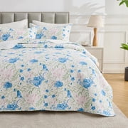 Hitime Luxury Printed Quilt Set King Size, Lightweight Comforter Set, Oversized Bedspread Coverlet Quilted Bedding Set, with 2 Matching Pillowcases, for All Season