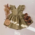 thumbnail image 5 of AJIWYH Robe d'Été pour Tout-Petite Fille à Manches Volantées en Lin et Coton, Unie, Imprimée, à Volants, Mignonne, Princesse, Dos Nu, Verte, 6-12 Mois, 5 of 5