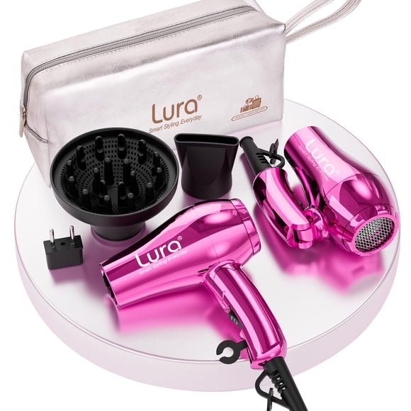 LURA Mini Portable Travel Hair Dryer:Dual Voltage Small Lightweight Blow Dryer with EU Plug,1200W Compact Hairdryer with Folding Handle,with Concentrator&D