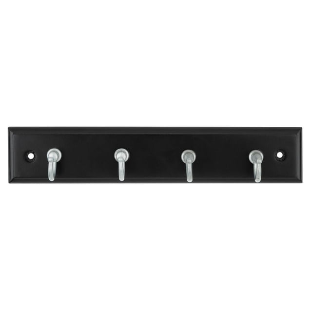 Era Classic Porte-Clés et Crochet Noir Mural avec Quatre Crochets en Métal sur un Cadre Rectangulaire en MDF Noir, Idéal pour Organiser les Clés, Cordons et Bijoux dans les Entrées Ou les Garde-Robes.