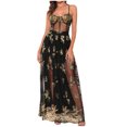 thumbnail image 1 of Pisexur Robes pour Femmes en Maille à Col Licou Robe de Bal de Fin d'Année Robe de Soirée Robe de Fête Mode Robes de Cocktail à Fleurs pour Femmes Sans Manches Fendue Robe Maxi Robe Portefeuille Formelle Fluide, 1 of 9