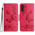 thumbnail image 1 of Pour Samsung Galaxy A55 5G Étui Papillons Fleur Portefeuille en Cuir Couverture de Téléphone à Rabat - Rouge, 1 of 5