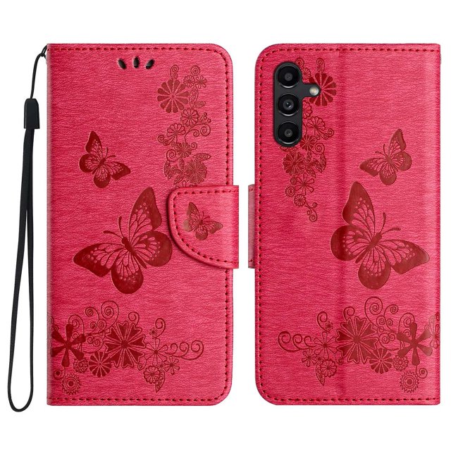 Pour Samsung Galaxy A55 5G Étui Papillons Fleur Portefeuille en Cuir Couverture de Téléphone à Rabat - Rouge