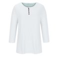thumbnail image 4 of Yuyuzo Womens 3/4 Sleeve Tops Basic Button Crew Neck Solid Color Loose Fitted Tunics Tee Blouses, 4 of 5