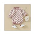 thumbnail image 4 of Faithtur Bébé Filles Garçons Romper Damier Plaid Col Rond Manches Longues Tricot Pull Combinaisons Automne Hiver Bodysuits, 4 of 9