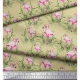 thumbnail image 2 of Soimoi Beige Satin Silk Fabric Grass & Flamingo Bird Fabric Prints By Yard 42 Inch Wide, 2 of 3