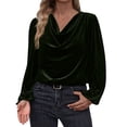 thumbnail image 3 of QATAINLAV T-Shirts en Velours pour Femmes, Unis, Décontractés, à Manches Longues, Col Bénitier, Drapé, devant Froncé, Chemisiers Hauts, Vert Armée, TG, 3 of 7