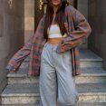 thumbnail image 4 of Erwazi Women Plaid Button Down Shirts Long Sleeve Shacket Jacket Fall Blouses Tops, 4 of 8