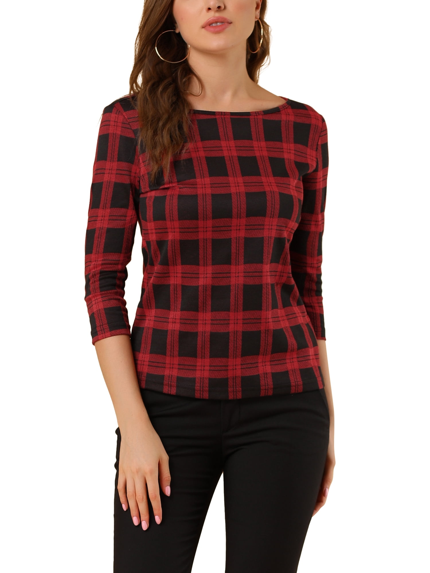 INSPIRE CHIC Women's Work Boat Neck 3/4 Sleeve Stretchy Knit Blouse