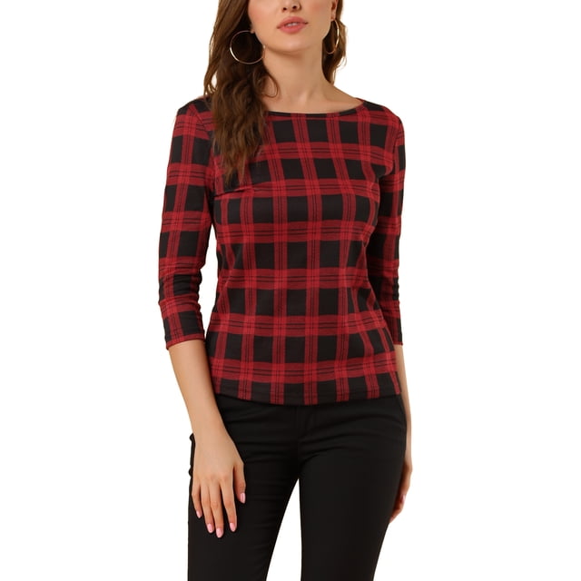 INSPIRE CHIC Women's Work Boat Neck 3/4 Sleeve Stretchy Knit Blouse