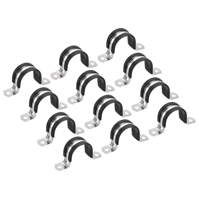 Unique Bargains 12Pack 1-3/16' Cable Clamp U Shape Stainless Steel Rubber Cushioned Pipe Strap