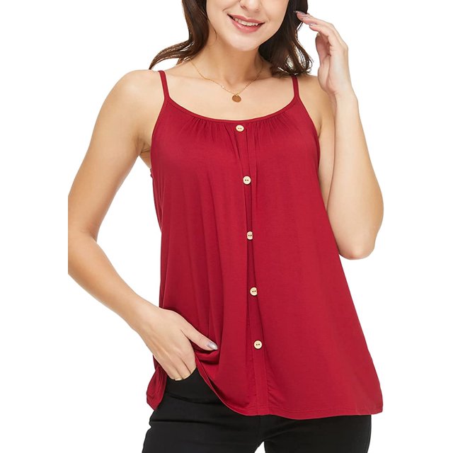 CHOK Camisoles à Soutien-Gorge Intégré pour Femmes, Bretelles Spaghetti Ajustables, Débardeur Sans Manches, Hauts d'Été