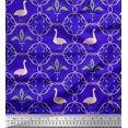 thumbnail image 1 of Soimoi Blue polyester Crepe Fabric Swan & Moroccan Damask Print Sewing Fabric Yard 52 Inch Wide, 1 of 1