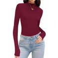 thumbnail image 2 of MeetoTime Long Sleeve Tops for Women Basic Long Sleeve Mock Neck Stretch Ribbed Slim Bottom Shirt S-3X, 2 of 6