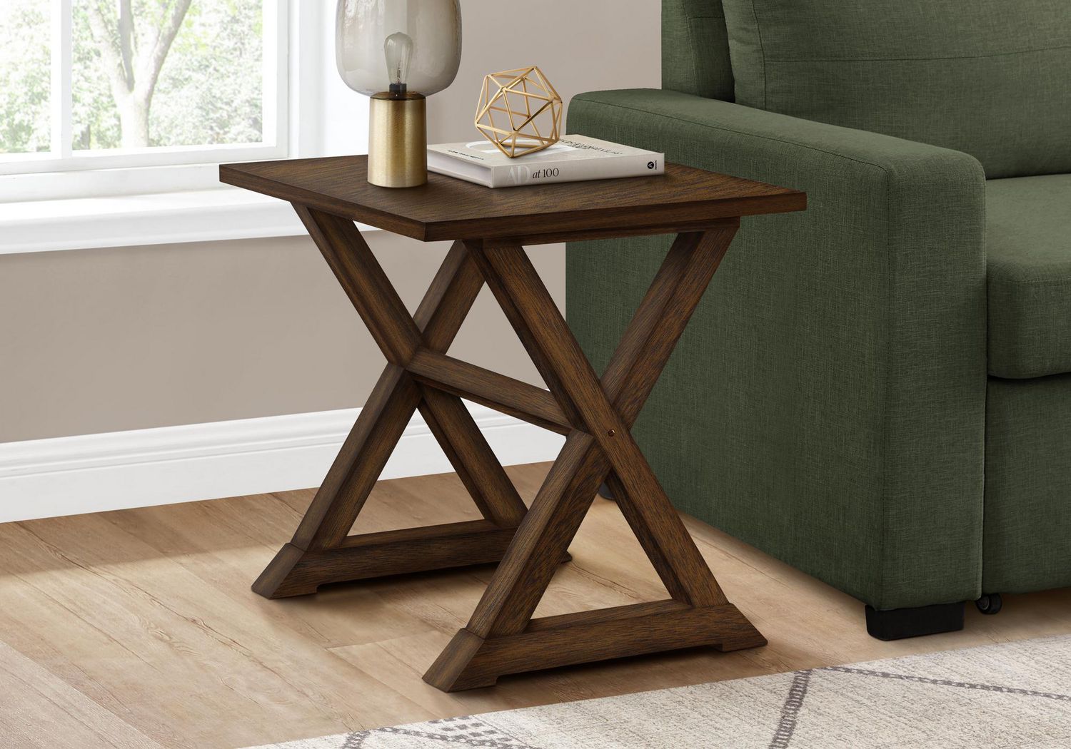 Monarch Specialties Table D'appoint, Bout, Table D'appoint, Carré, Table De Nuit, Chambre À Coucher, Lampe, Placage Brun, Transitionnel