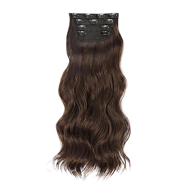 Thinsony High Temperature Fiber Long Wavy Clip-On Hair Extensions Soft Smooth Adjust Quantity For Best Look Dark brown 55CM