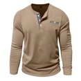 thumbnail image 3 of Ohufall Cotton T-Shirts for Mens Solid Color Plaid Front Pockets Henley Tops Breathable Plus Size Long Sleeve Tees, Size S-3XL, 3 of 6
