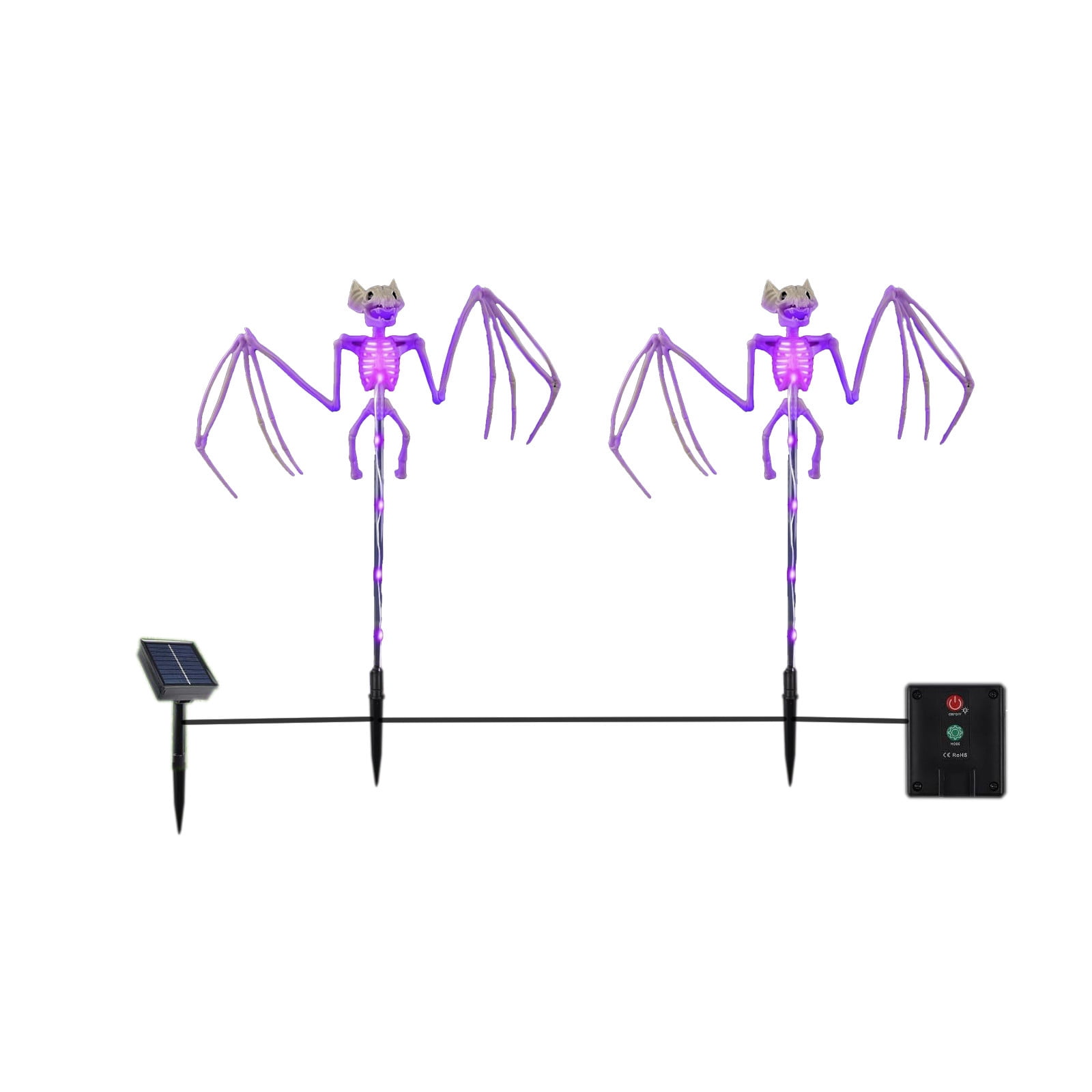 Solar Powered Skeleton Ground Stake Lights Halloween Yard Decor Bat Skull Outdoor Lighting For Garden Patio Driveway Spooky Holiday Decorations Automatic Solar Light Set